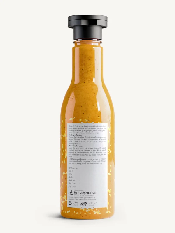 Milau 24k gold face and body wash back label ingredients information