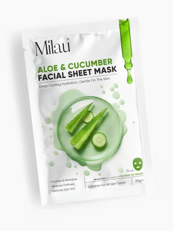 aloe vera cucumber sheet mask hydrating soothing cooling face mask glowing skin milau
