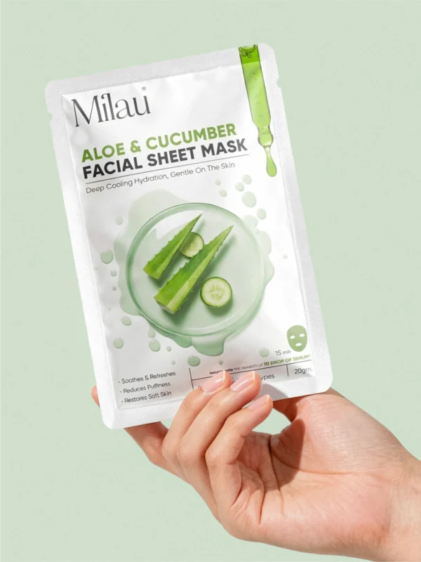hydrating sheet mask aloe cucumber glowing skin face mask skincare milau