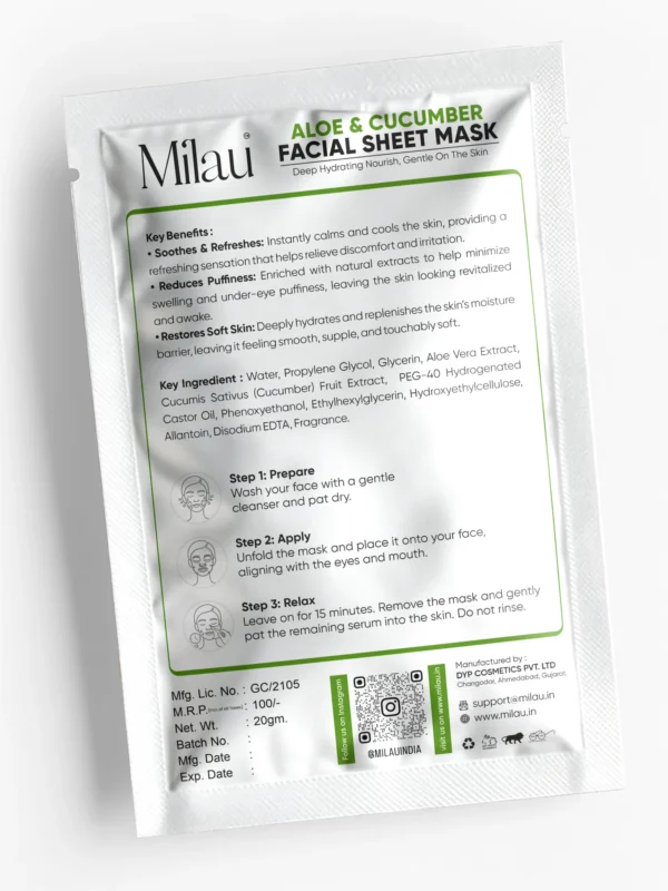 sheet mask ingredients aloe cucumber skincare hydrating face mask usage benefits milau
