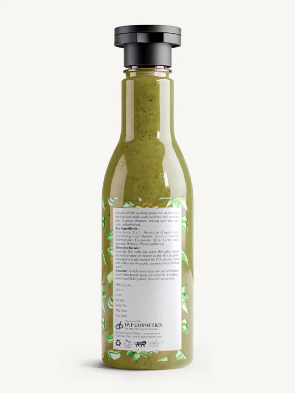 Milau aloe vera face body wash back label ingredients and usage details