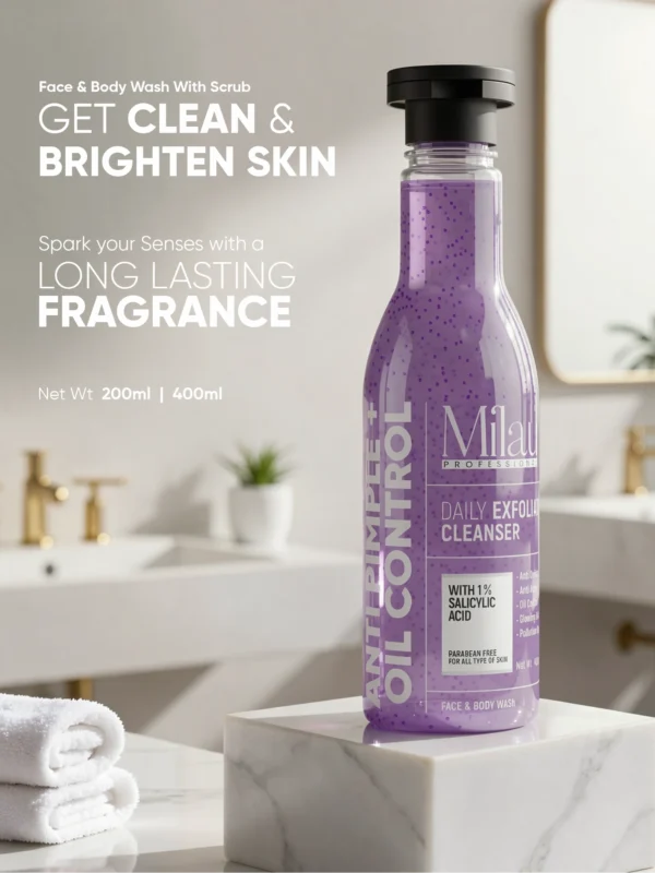 salicylic acid face body wash acne control oil control exfoliating cleanser deep cleansing milau