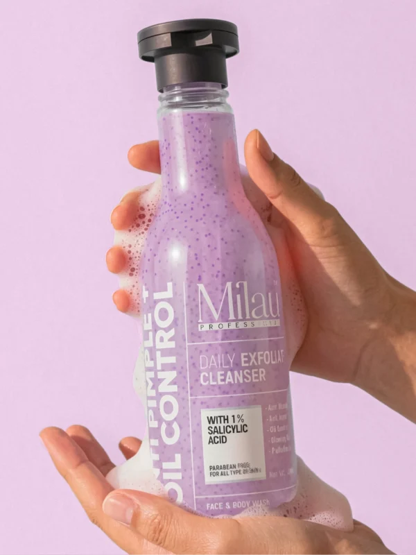 Milau salicylic acid face and body wash in hand foam anti acne cleanser glowing skin