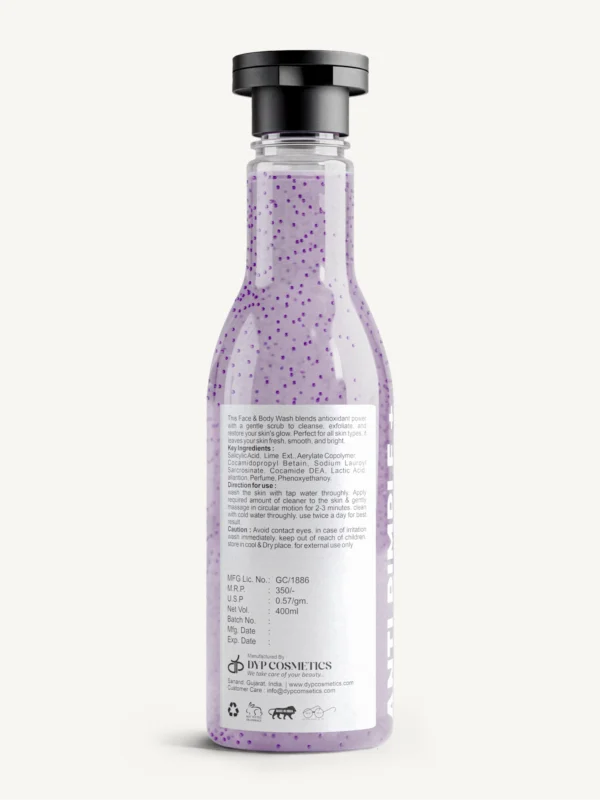 salicylic acid cleanser ingredients back label acne skincare exfoliating face body wash milau