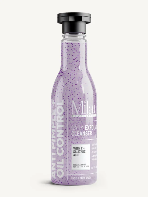 Milau anti pimple face and body wash salicylic acid oil control cleanser bottle