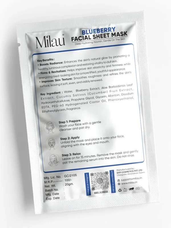 blueberry sheet mask ingredients antioxidant skincare back label milau