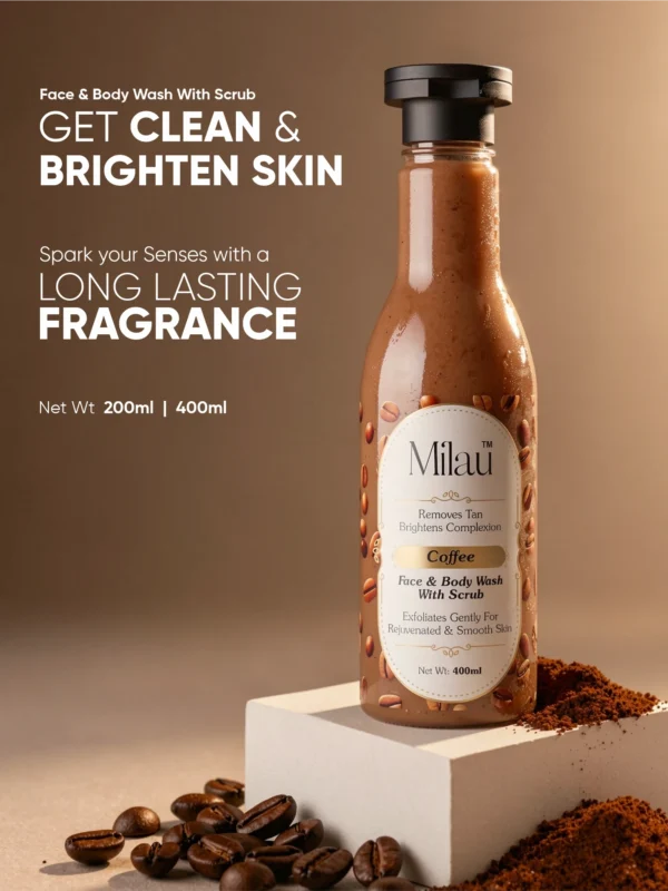 coffee face body wash scrub tan removal exfoliating brightening skin cleanser milau
