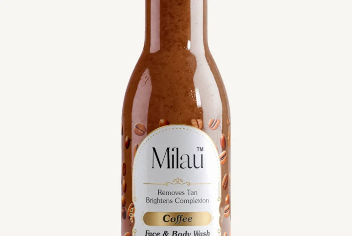Milau coffee face and body wash with scrub tan removal exfoliating skincare
