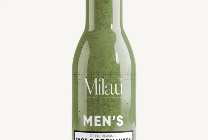 Milau men face and body wash with scrub oil control anti oxidant deep cleansing product bottle