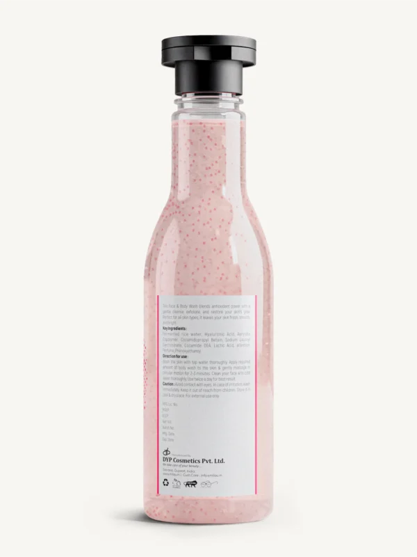 Milau Korean glass skin face body wash back label ingredients rice water hyaluronic hydrating cleanser details