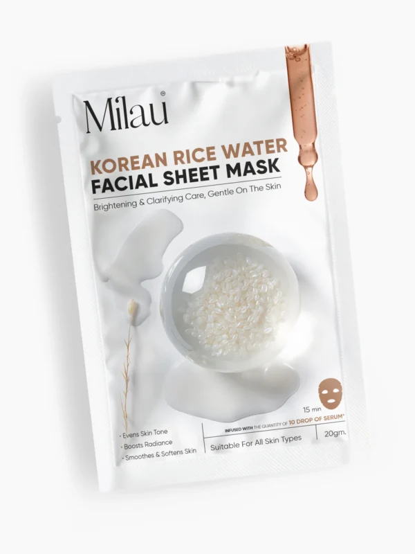 Rice water sheet mask glass skin brightening korean skincare glowing face milau