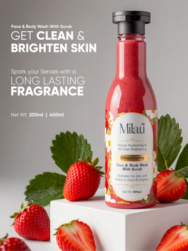 strawberry body wash with scrub glowing skin hydrating cleanser skincare aesthetic