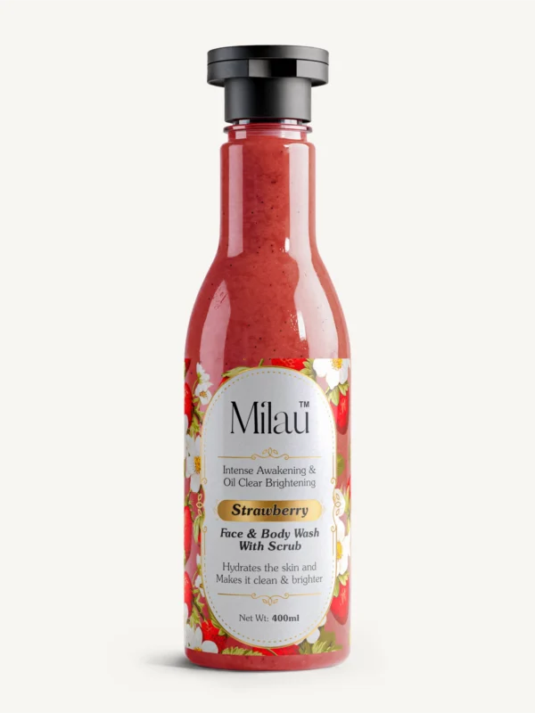 strawberry face body wash scrub brightening hydrating oil control skincare bottle milau