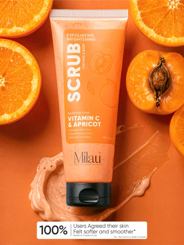Vitamin C apricot face and body scrub brightening tan removal skincare product