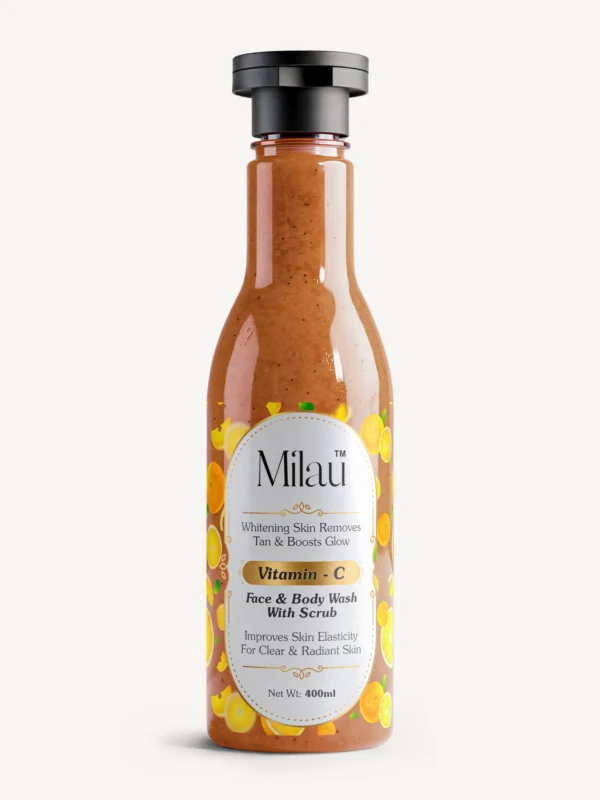 vitamin c face body wash scrub brightening tan removal glowing skin cleanser milau