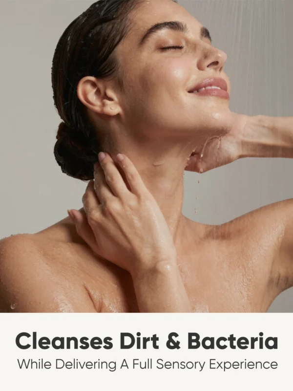 woman using face and body wash shower skincare routine