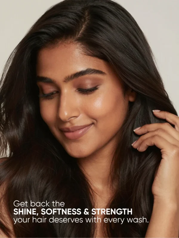 healthy shiny hair model using keratin protein shampoo for smooth strong hair