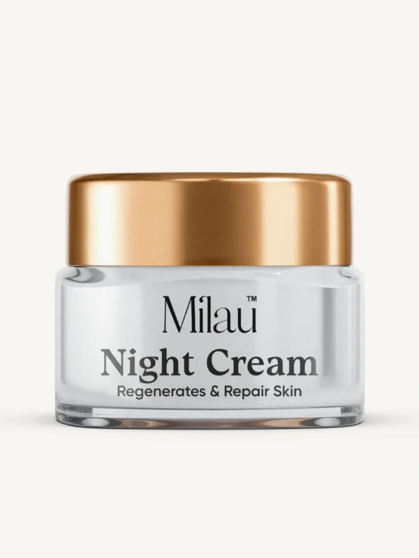 Milau night cream jar product image skin repair anti aging cream India glowing skin