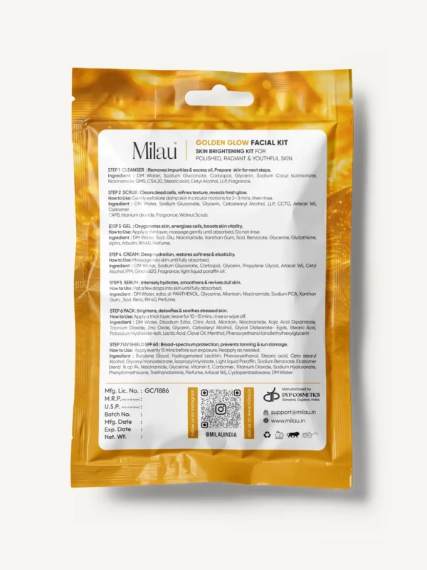 Milau Golden Glow Facial Kit – Skin Radiance 7 Step Facial Kit for Bright & Glowing Skin