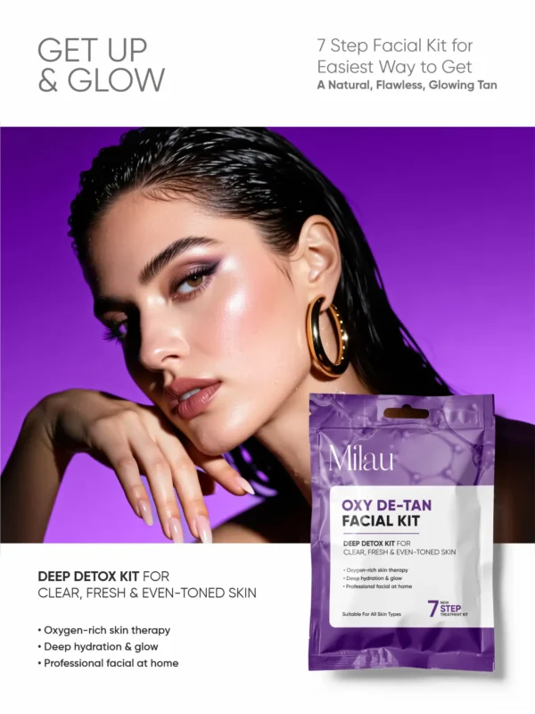 Milau Oxy De Tan Facial Kit 7 step facial kit for tan removal clear bright even toned skin