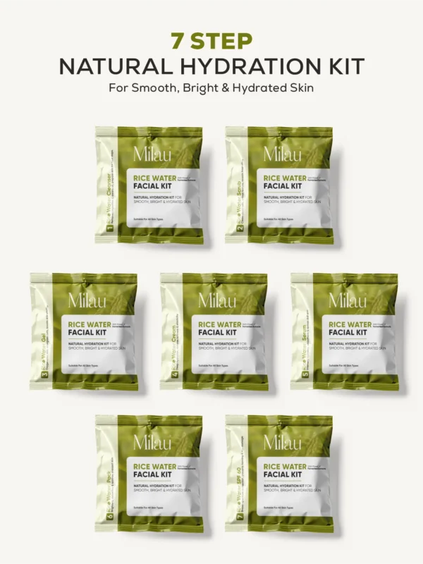 Milau Rice Water Facial Kit 7 step hydration facial kit for smooth bright hydrated glass skin
