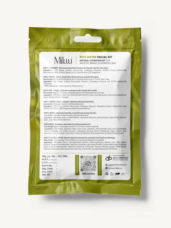 Milau Rice Water Facial Kit 7 step hydration facial kit for smooth bright hydrated glass skin
