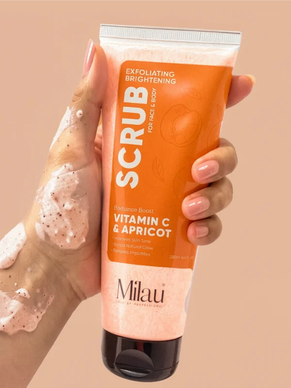 Apricot scrub texture on hand exfoliating granules deep cleansing skincare