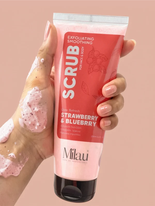Fruit scrub texture on skin showing gentle exfoliation