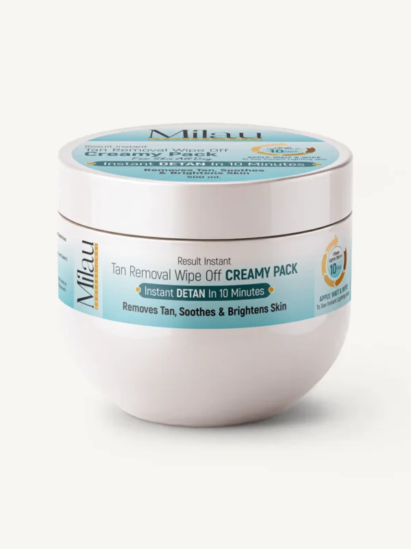 Milau creamy tan removal wipe off pack instant detan face body brightening pack 300ml