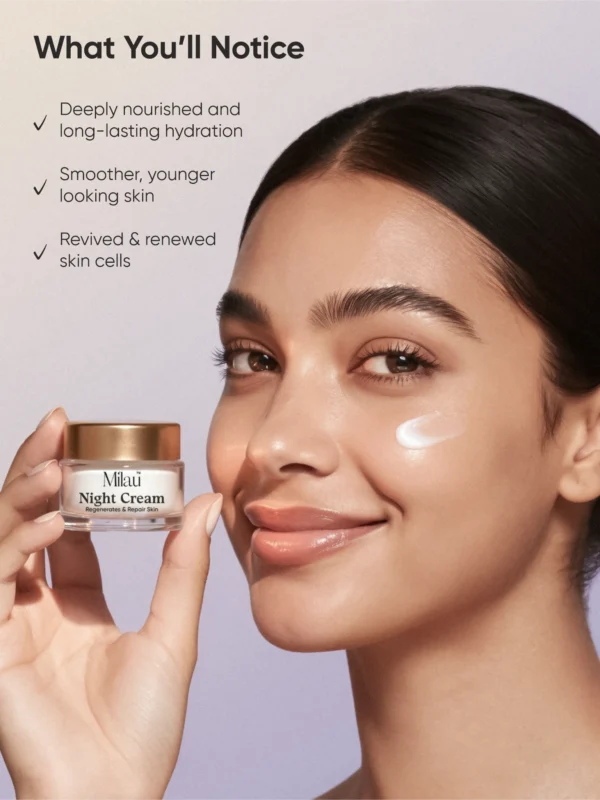 model showing glowing skin after using night cream hydrated smooth skin India skincare