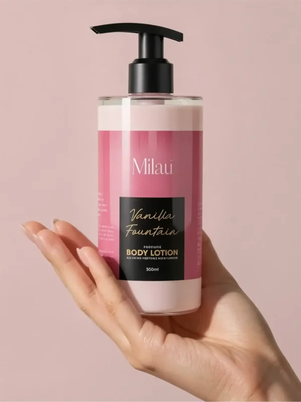 Milau Vanilla Fountain perfume body lotion bottle in hand hydrating scented lotion 300ml
